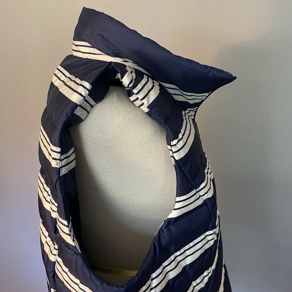 Lands' End Women Puffer Vest Sz14/16 Navy Founders Stripe 600 Down Full Zip Warm - Picture 5 of 13
